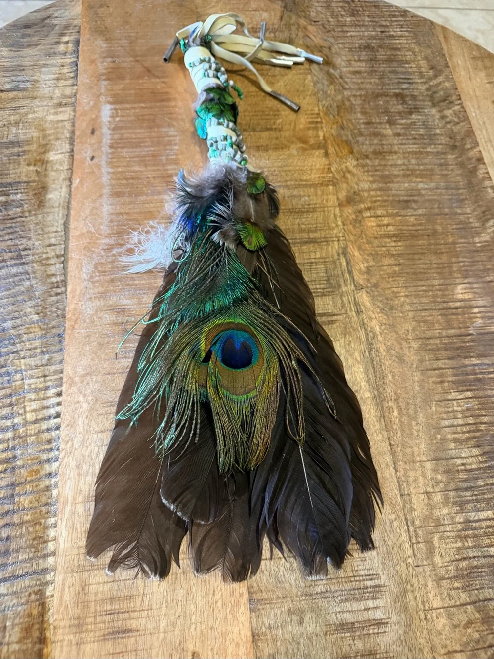 Handmade Beaded Shaman Smudge Feather